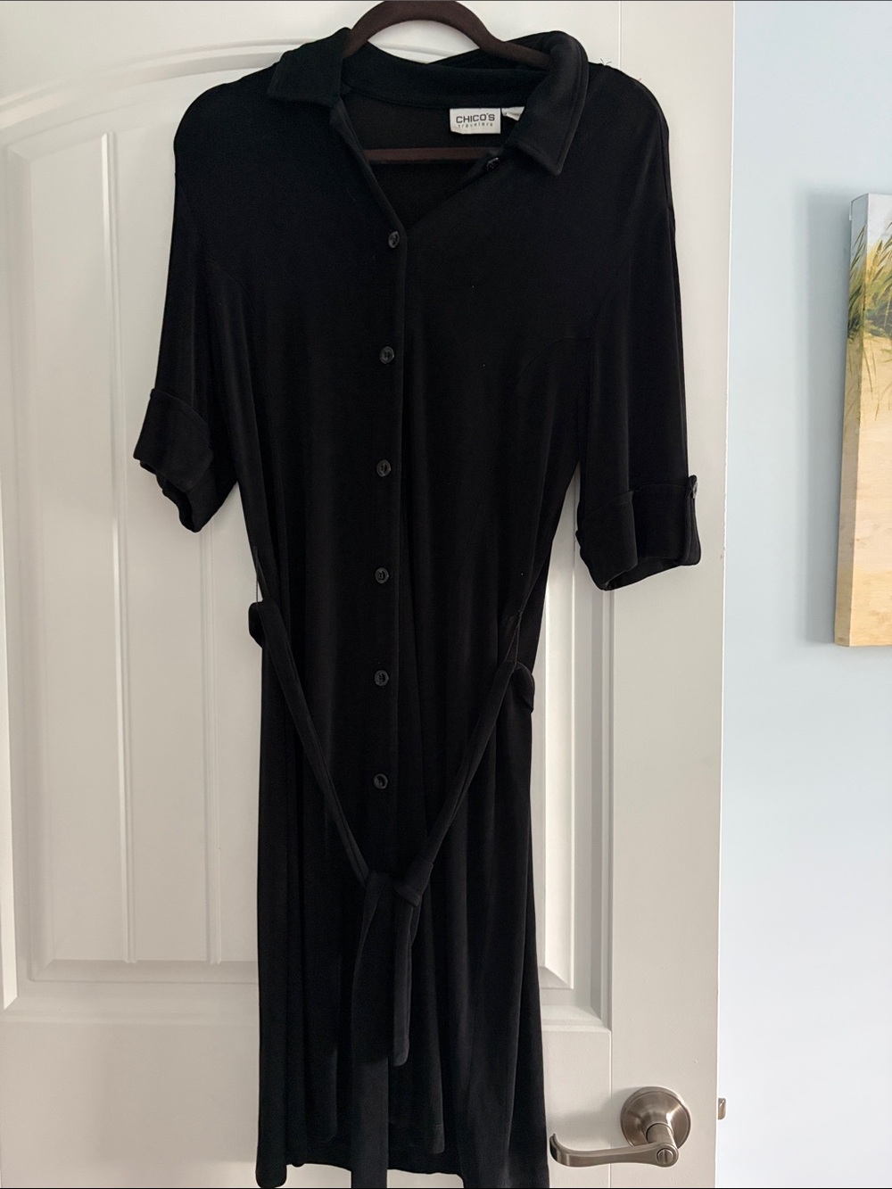 Chico's Black Button-Front Shirt Dress with Self Tie